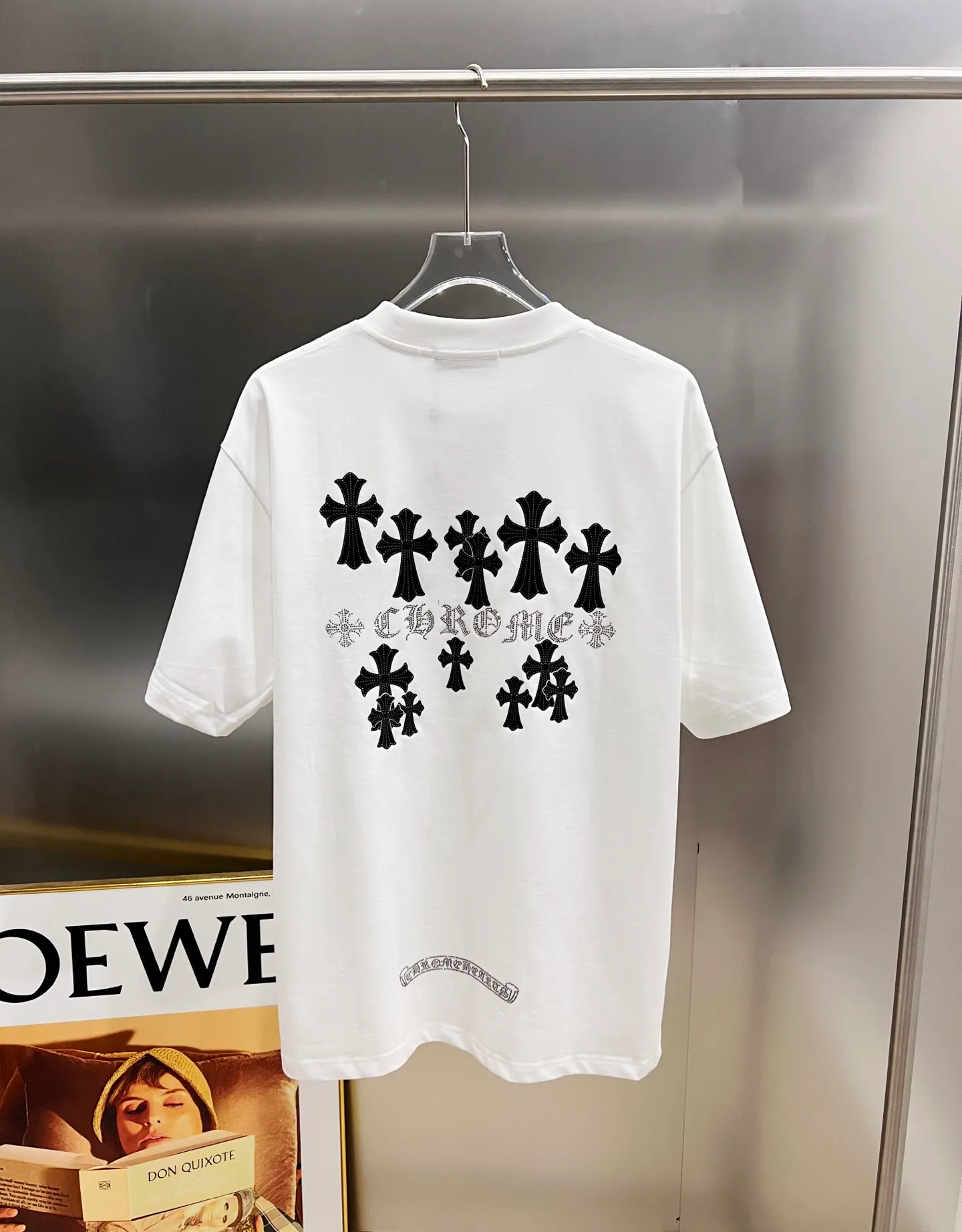 🅿️190 CH Crowe 2025 autumn and winter new short-sleeved T-shirt, cross foam technology + Middle Eastern Australian diamond design technology, the real thing is great🔥Same style for men and women, loose version, size S M L XL XXL five sizes black white